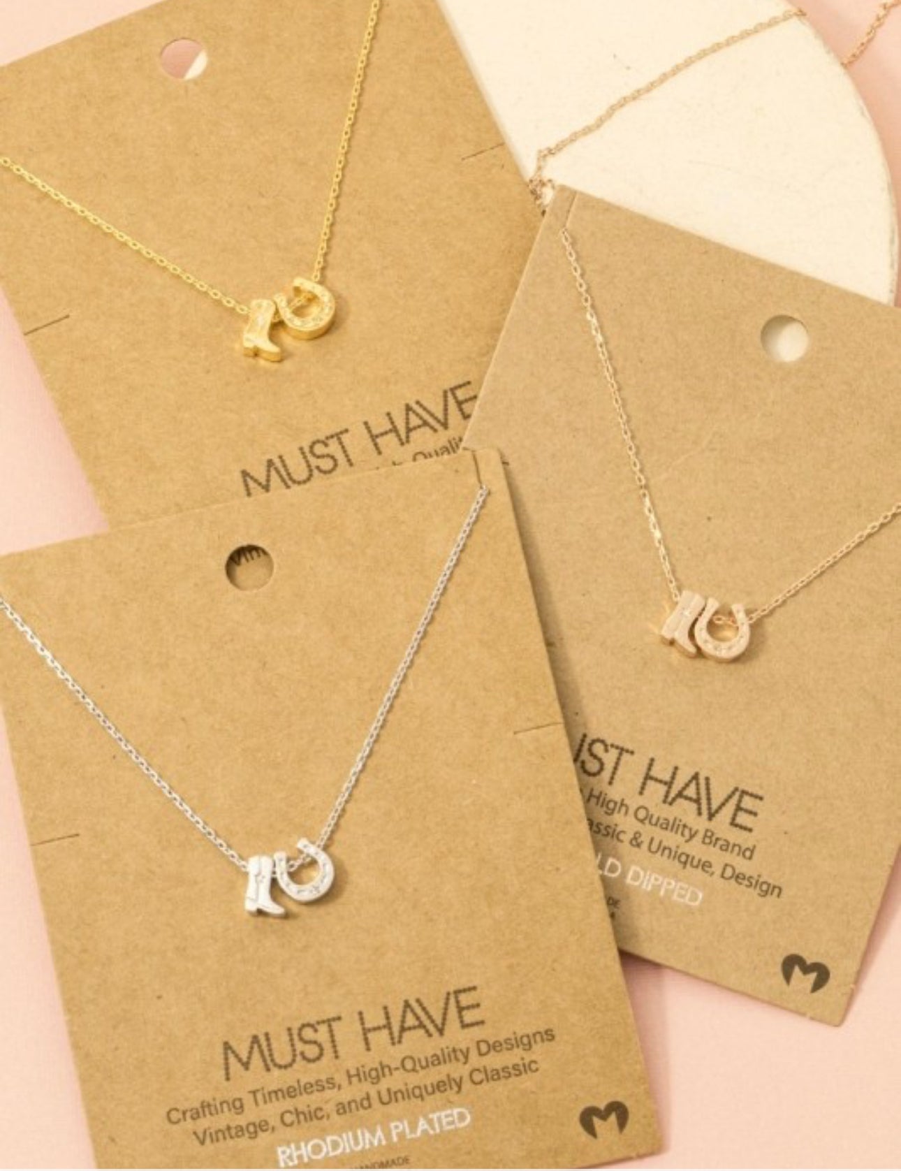 Cowboy Boots Horse Shoe Charm Necklace