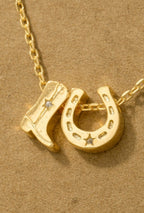 Cowboy Boots Horse Shoe Charm Necklace