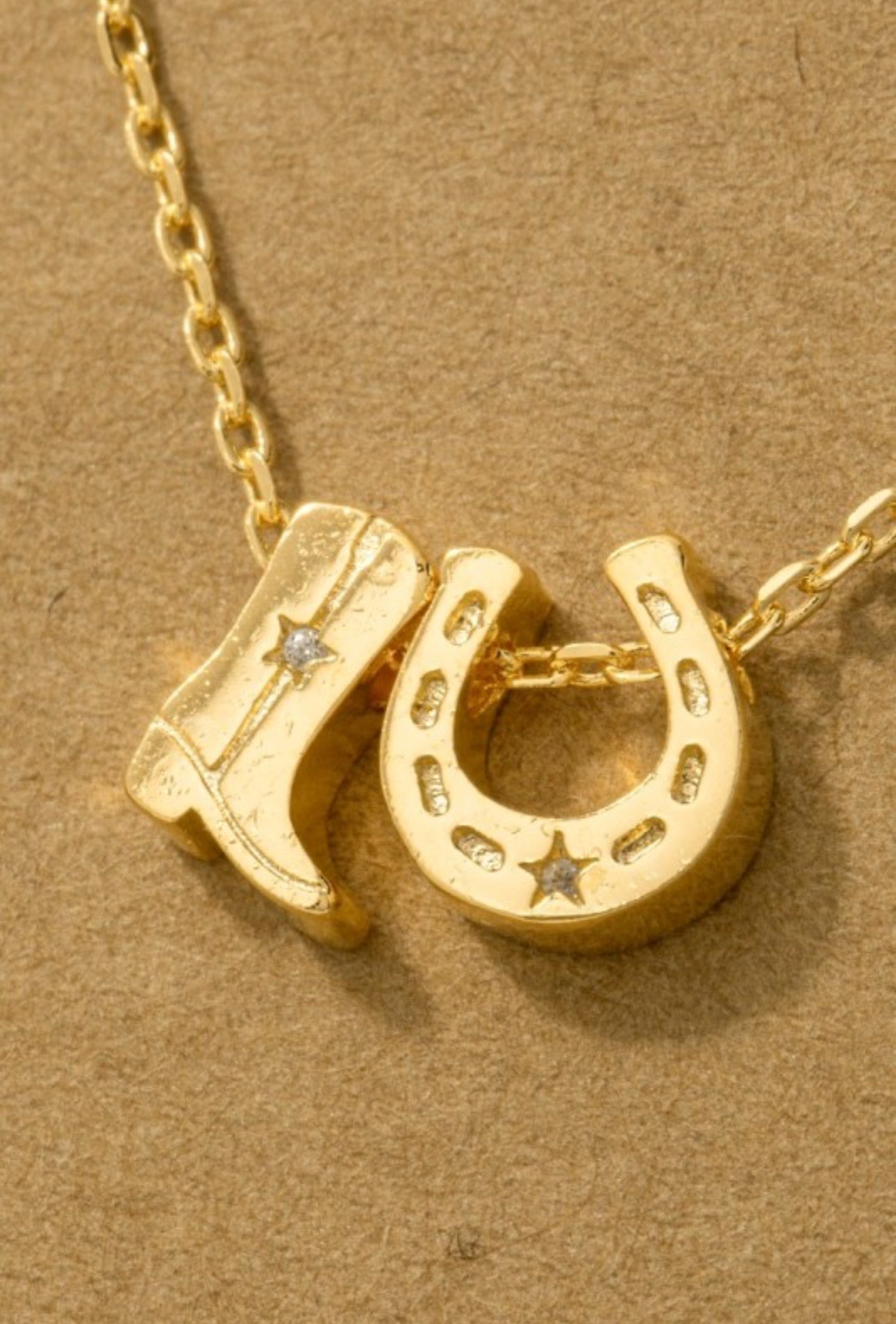 Cowboy Boots Horse Shoe Charm Necklace