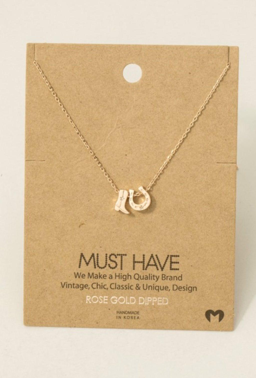 Cowboy Boots Horse Shoe Charm Necklace