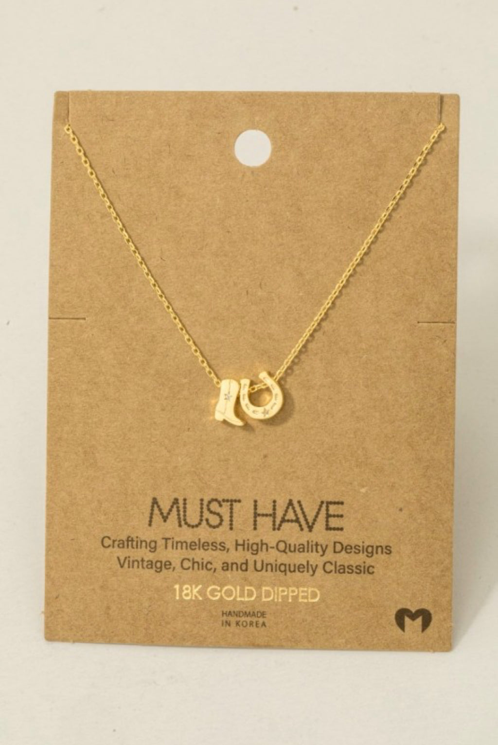 Cowboy Boots Horse Shoe Charm Necklace