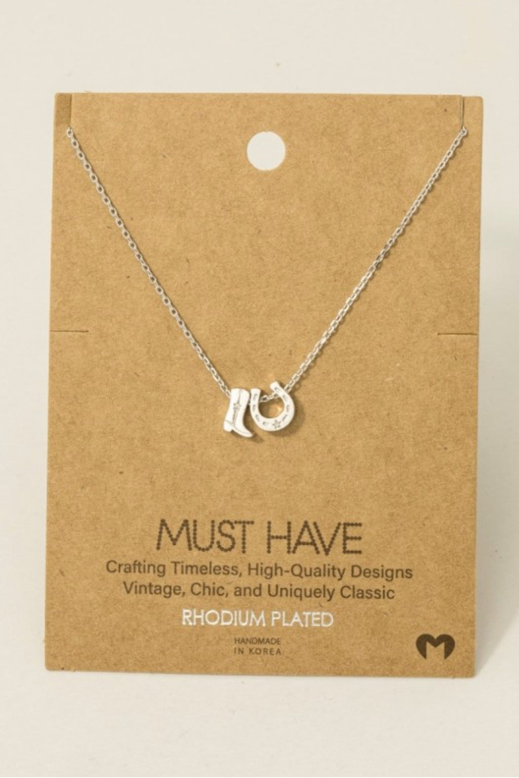Cowboy Boots Horse Shoe Charm Necklace
