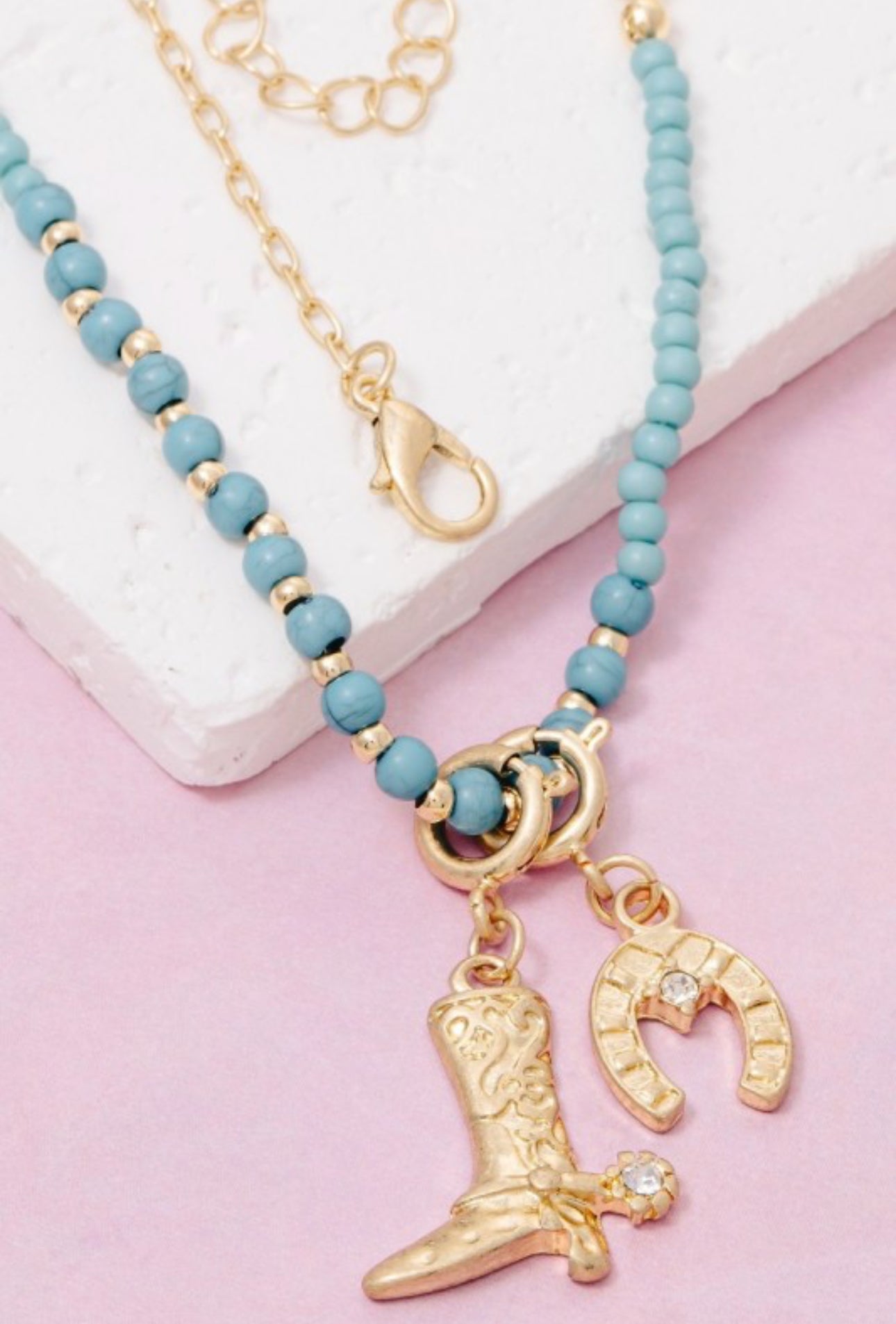 Western Cowboy Boot And Horseshoe Charms Chain Necklace